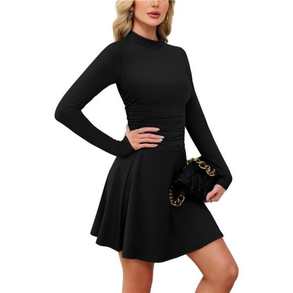 Long Sleeve Mini Dresses for Women Black - Picture 4 of 5